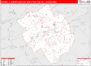 Blacksburg-Christiansburg-Radford Metro Area Wall Map Red Line Style